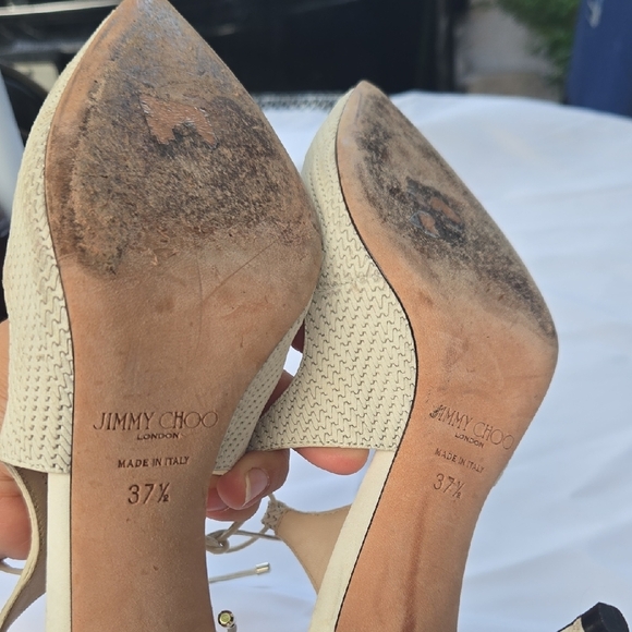 Jimmy Choo Tie up Pumps Eggshell Off white Weave Texture 37.5 - Picture 3 of 12